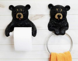 Ebros Whimsical Black Bear Toilet Paper and Hand Towel Holder Set Bathroom Decor - £36.07 GBP