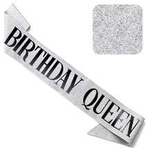 &#39;Birthday Queen&#39; Sash Glitter With Black Foil - Silver Glitter Happy Birthday Sa - £15.14 GBP