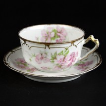 Haviland Limoges Schleiger 442D Pink Rose Oversized Cup &amp; Saucer Set Dou... - £73.29 GBP