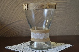 Glass vase decorated with a fabric band and ornament from Rustic Art. Tu... - $15.92
