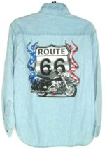 Vtg Denim Shirt Jerzees Route 66 Motorcycle Wild Ride Chambray grunge M - £14.05 GBP