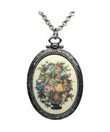 Sarah Coventry Necklace Pendant Bouquet Transferred Acrylic Silver Tone 20&quot; - £11.23 GBP