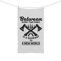 Black and White Tent Camping Nature Hand Towel, Between Every Two Pines ... - £14.58 GBP
