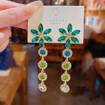 LATS Exquisite Zircon Green Earrings Ring Necklace Set Light Titanium St... - $22.41