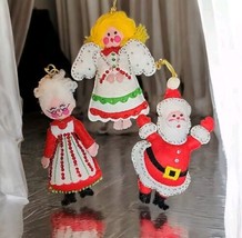 VTG Bucilla Christmas Foursome 3 Felt Jeweled Holiday Christmas Ornaments 2339 - £40.71 GBP