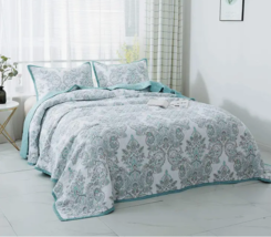 NEW! Farmhouse Grey Teal 100% Cotton KING Quilt Set Country Primitive Co... - £114.20 GBP