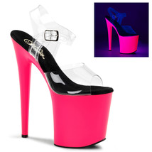 Pleaser FLAMINGO-808UV Sexy Clear/Neon Pink 8&quot; Heel Platform Ankle Strap Sandal - £52.71 GBP