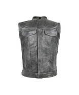 Vance Leather Distressed Gray Motorcycle Club Leather Vest - $178.06 CAD+