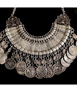 Vintage Pewter Ottoman Empire Coin Dangle 16&quot; Bib Statement Necklace - $473.21 MXN