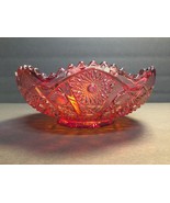Imperial Glass Ruby Red Sunset Pattern Carnival Glass Candy Dish 8&quot; Vintage - £25.41 GBP