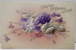 With Best Birthday Wishes Embossed Airbrushed Flowers Postcard D6 - £3.14 GBP