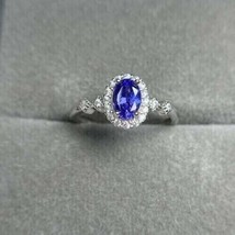 14k White Gold Plated 2.20 Ct Oval Simulated Sapphire Engagement Halo Gift Ring - £66.46 GBP