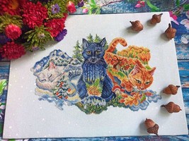 Seasons cross stitch wild cats pattern pdf - Winter cross stitch autumn  - $12.79
