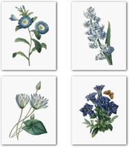 Blue Flower Canvas Wall Art Print, Vintage Floral Botanical Decor Antique Botany - £27.48 GBP