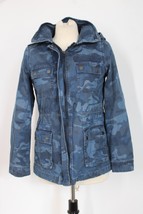 Treasure &amp; Bond S Blue Camouflage Cinch Waist Hood Cargo Utility Jacket Pockets - £34.33 GBP