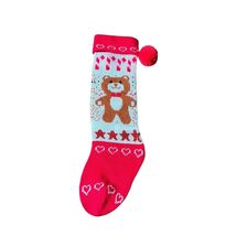 Vintage Style Knit Holiday Stocking With Teddy Bear Candy Cane Pom Pom C... - $8.90