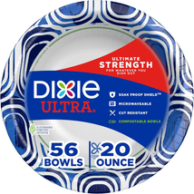 DIXIE ULTRA Paper Bowls, 20 Ounces, 56 Count, Indigo/White - £10.02 GBP