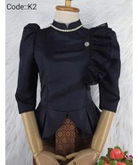 Thai Traditional Dress Style Women Blouse Black Fashion Beautiful Casual... - £55.06 GBP