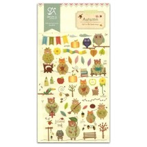CUTE AUTUMN STICKERS Cartoon Leaves Owl Fox Bear Epoxy Craft Scrapbook S... - $2.49