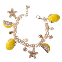 Cute Lemon Charm Bracelet Summer Fruit Bright Yellow Enamel New Star Rhinestones - £9.53 GBP