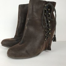 Coconuts Brown Suede Like Wedge Heel Ankle Booties Size 8.5 Zip Lace - £31.96 GBP