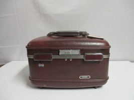 VINTAGE AMERICAN TOURISTER BURGUNDY TRAIN CASE LUGGAGE WITH COMBINATION ... - $53.45