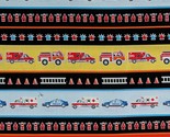 Cotton Emergency Vehicles Stripe Police Cars Firetrucks Fabric Print BTY... - $12.95