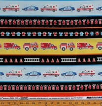 Cotton Emergency Vehicles Stripe Police Cars Firetrucks Fabric Print BTY D680.78 - £10.31 GBP