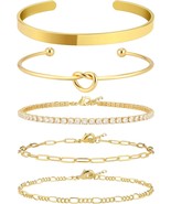 Gold Bracelet for Women Stack 14K Real Gold Plated Bangle Cuff Bracelet ... - $37.39