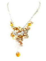 Necklace Sea Shell Pearl &amp; Glass Beads Gold - $12.99