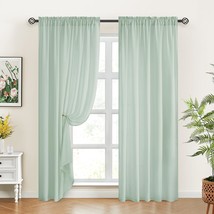 Homeideas Non-See-Through Sage Green Privacy Sheer Curtains 52 X 84 Inch... - £29.09 GBP