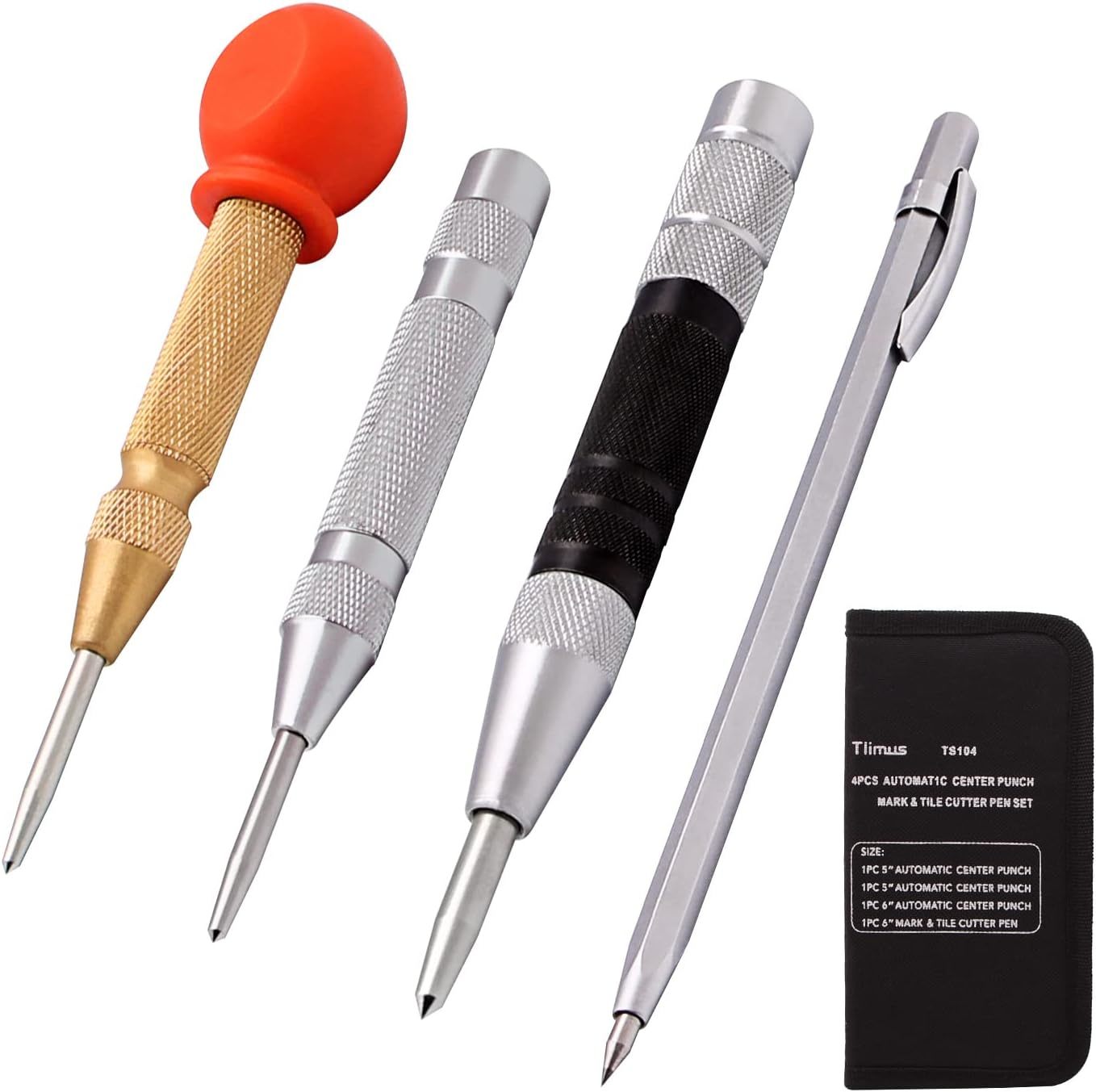 4 Pack 5 Inch And 6 Inch Automatic Center Punch Tool, Shell Carry Case - $35.92