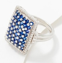 1.50CT Sapphire &amp; Simulated Diamond Cluster Ring 14k White Gold Plated Silver - £71.32 GBP
