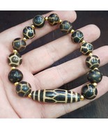 Antique south asian burmese pumtek pyu Dzi pattern beads Bracelet BRJ2 - $109.47 CAD