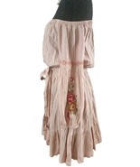 Boho Tan Smocked Off The Shoulder Maxi Mini Sun Dress Medium By Feathers - $342.62 MXN
