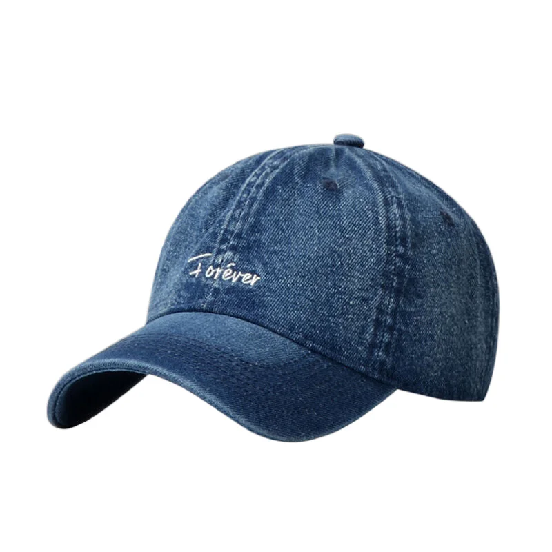 Unstructured Blue Denim Baseball Caps for Women Men Embroidery Texts 6 Panel Dad - £14.93 GBP+