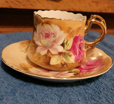 Vintage Lefton China Hand Painted Tea Cup and Saucer Flowers Rose Collectible - £49.77 GBP