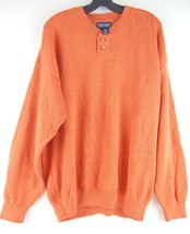 Lands End Orange Cotton Knit Crew Neck Sweater Mens M - $24.74