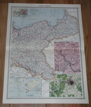 1908 Antique Map Of German Empire Prussia Silesia Posen Pomerania Poland Germany - £25.59 GBP