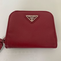 PRADA Red Leather Bifold Wallet Around Zip Coin Classic Compact Purse MW... - $2,065.72 MXN