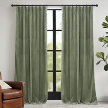 Ryb Home Sage Green Velvet Curtains, Measuring 96 Inches In Width By 96 Inches - £57.53 GBP