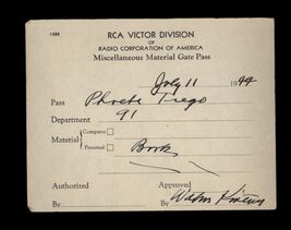 as found - RCA VICTOR DIVISION of RADIO CORPORATION of AMERICA 1944 Gate... - $8.86