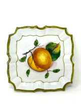Vintage Ceramic Italian Fruit Peach Plate Dish Green Scallop Border Decorative - £4.70 GBP