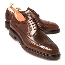 Men Custom Shoes, Handmade Brown Cow Leather Lace up Derby Wingtip Brogu... - £95.09 GBP+