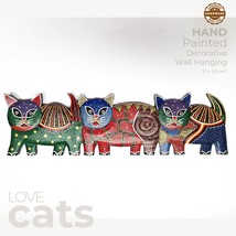 Hand Painted Wooden Wall Art - Unique Decorative Three Cats Perfect Gift - £31.38 GBP