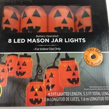 Halloween 8 LED Mason Jar Pumpkin Jack-O-Lantern Orange Party Lights Indoor - £20.03 GBP