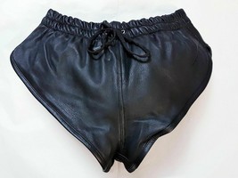 Black Lamb Leather Nappa Men shorts / elastic band Waist 32-34-36-38-40-42-44 - £47.01 GBP