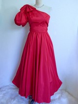 Vintage What&#39;s UP by Carol Evening Dress Formal XS Red Taffeta Asymmetrical Sash - £135.85 GBP