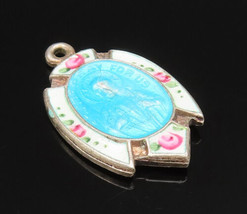 925 Silver - Vintage Floral Enamel St Judas Miraculous Medal Pendant - P... - £24.97 GBP