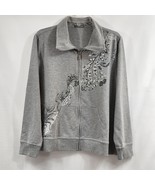 Threehearts Womens Gray Collared Zip-Up Jacket Pockets Rhinestones Flora... - $435.31 MXN